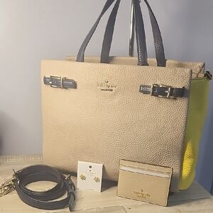 Kate Spade Tan and Yellow Bag w/ Navy Accents Bundle